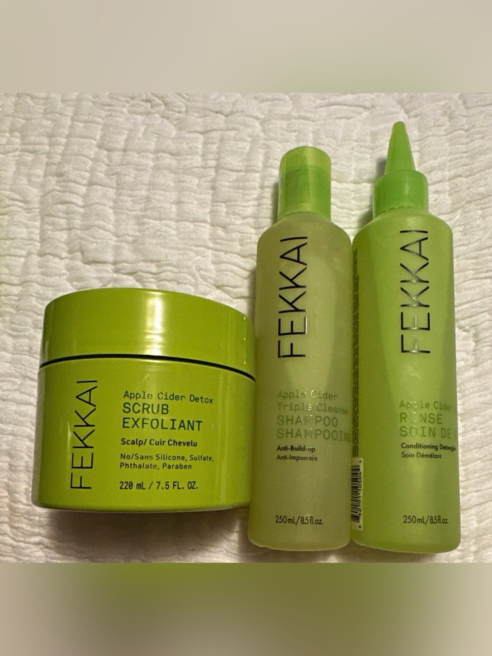 Fekkai Apple Cider Detox Scrub Exfoliant, Shampoo, Conditioner (Rinse)
